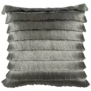 Image of Furn Flicker Tiered Fringe Cushion Cover (45 x 45 cm) (Silver) - Silver
