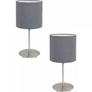 Image of 2 pack Table Desk Lamp Colour Satin Nickel Steel Shade Grey Fabric E27 1x60W