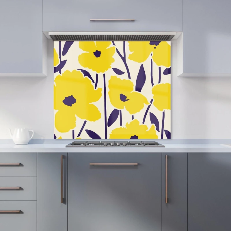 Image of Warren Reed - Designer Vintage Tropical Flowers Kitchen Splashback in Yellow Size: 900mm x 750mm Yellow Unisex 900mm x 750mm