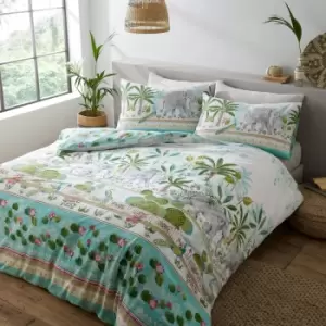 Image of Pineapple Elephant Oasis Duvet Cover and Pillowcase Set Green
