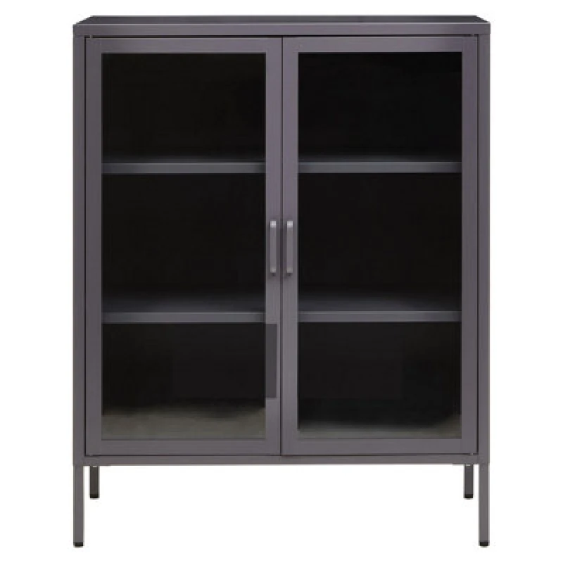 Image of Orsina Industrial Two Door Grey Metal Cabinet, Stylish Storage Cabinet For Bedroom, Contemporary Sideboard Cabinet