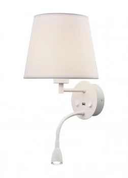 Image of Wall + Reading Light with USB Charger, 1 x E27 (Max 20W) + 3W LED, 3000K, 210lm LED, Individually Switched, White
