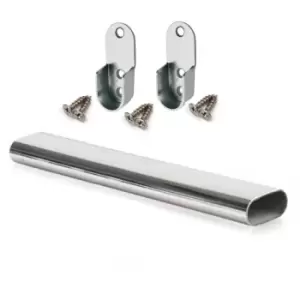 Image of Wardrobe Rail Oval Chrome Hanging Rail Free End Supports & Screws - Lenght 700mm