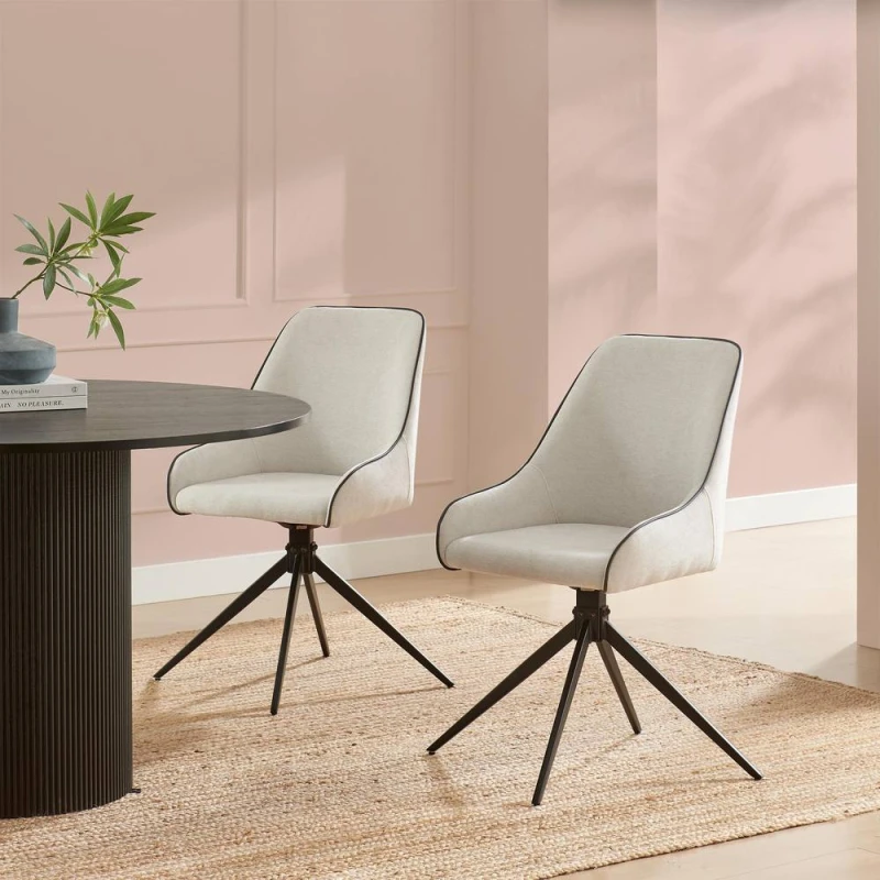 Image of FurnitureboxUK FurnitureboxUK 2x Beaumont Cream Fabric Swivel Dining Chairs Cream One Size Unisex 5056784312780