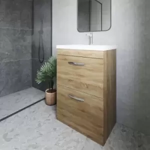 Image of Nuie - Athena Floor Standing 2-Drawer Vanity Unit with Basin-3 600mm Wide - Natural Oak