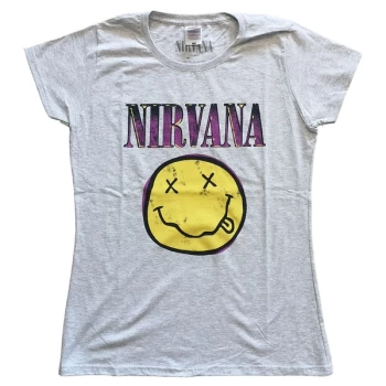 Image of Nirvana - Xerox Smiley Pink Womens Medium T-Shirt - grey