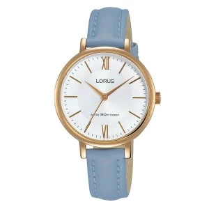 Image of Lorus RG264LX5 Ladies Elegant Light Blue Leather Strap Watch with Rose Gold Plated Case