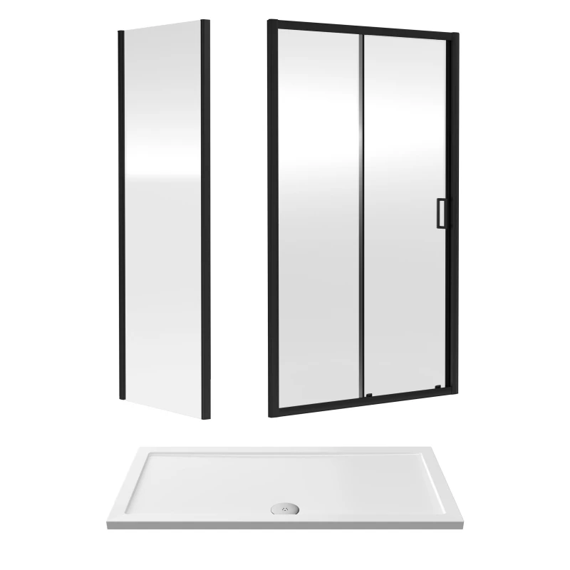 Image of Balterley Ruwa Sliding Shower Suite: 6mm Glass Tray Door Panel 1400x700mm Black Unisex