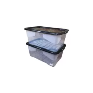 Image of 2 x 42L Clear Storage Box with Black Lid, Stackable and Nestable Design Storage Solution