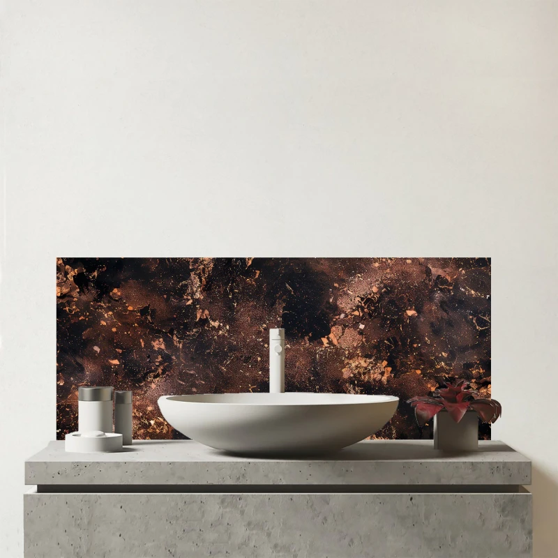 Image of Warren Reed - Designer Copper Quartz Effect Glass Bathroom Splashback in Brown Brown Unisex