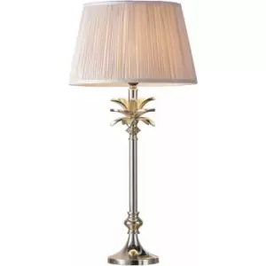 Image of Table Lamp Polished Nickel & Dusky Pink Silk 60W E27 Bedside Light e10373