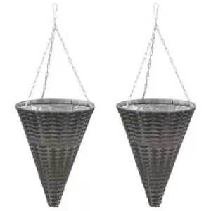 Image of Vidaxl Hanging Flower Baskets 2 Pcs Poly Rattan Grey