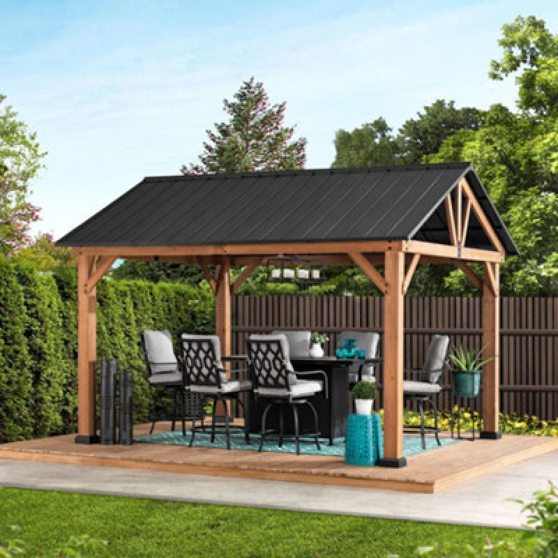 Image of Sunjoy Outdoor Wood Gazebo Todi - 399cm X 335cm Anthracite