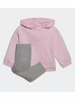 Image of Boys, adidas Hooded Fleece Tracksuit, Pink, Size 9-12 Months