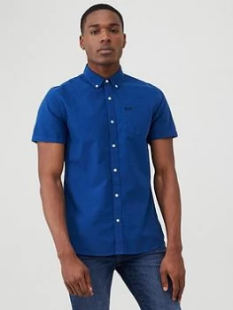 Image of Superdry Classic University Oxford Short Sleeve Shirt - Blue, Size S, Men