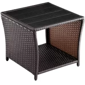 Image of Polyrattan Garden Side Table 45cm WPC Top Weatherproof Outdoor W/Levelling Feet Brown