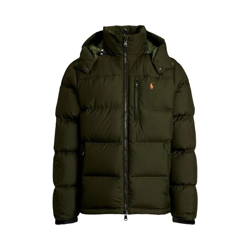 Image of Polo Ralph Lauren Mens El Cap Water Resistant Duck Down Detachable Hood Short Puffer Jacket Company Olive male XS