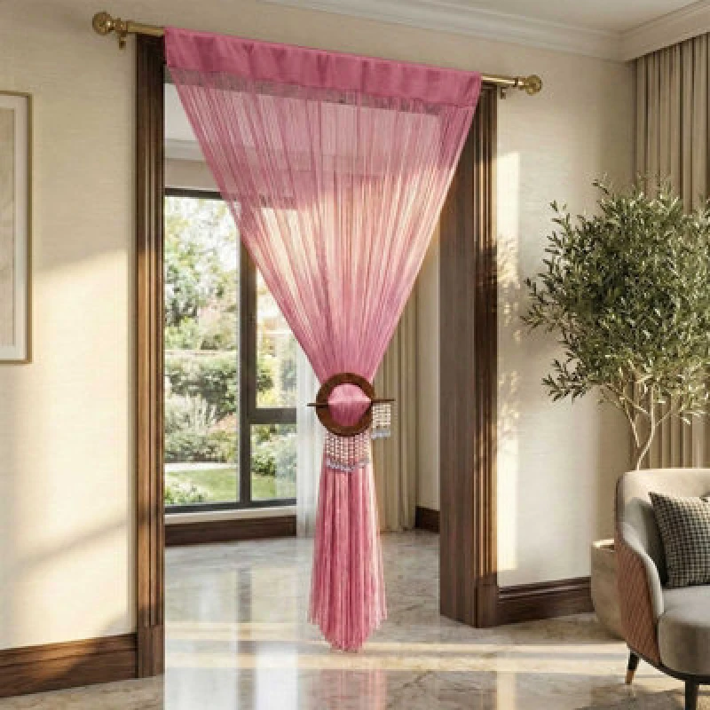 Image of Homescapes Polyester High Density String Curtain Pink