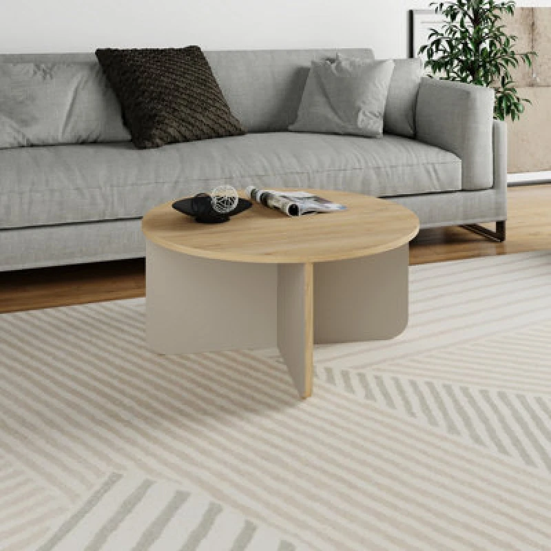 Image of Decortie Hillary Round Coffee Table With Curved Legs 80Cm Oak Sandstone, Multi 8.68363E+12