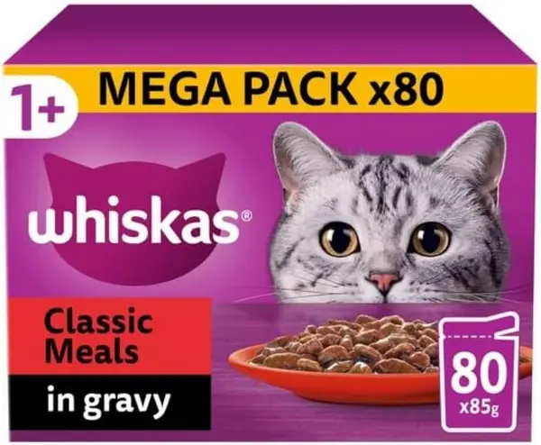 Image of Whiskas 1+ Mixed Poultry in Gravy Cat Food 80 x 85g