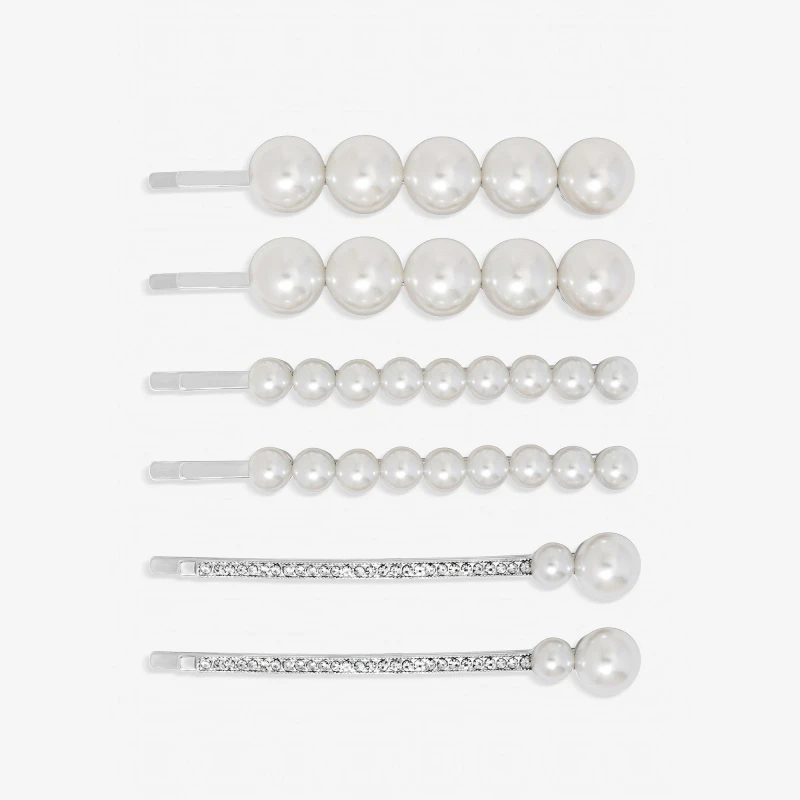 Image of Jon Richard Silver Plated Mixed Pearl Slides - Multipack Hair Clips One Size Silver 73785211000