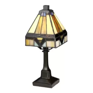 Image of Table Lamp Tiffany Coloured Glass Brown Cream Vintage Bronze LED E14 25W