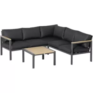 Image of Outsunny - 5 Seater Aluminium Garden Furniture with Coffee Table Padded Cushions - Dark Grey