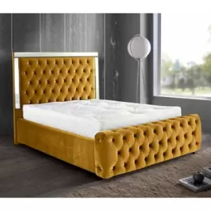 Image of Elegance Mirrored Upholstered Beds - Plush Velvet, King Size Frame, Mustard - Mustard