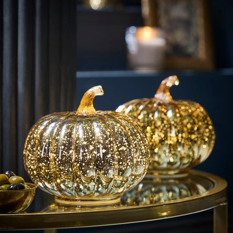 Image of Biba Biba Pumpkin LED Lantern - Gold Gold One Size