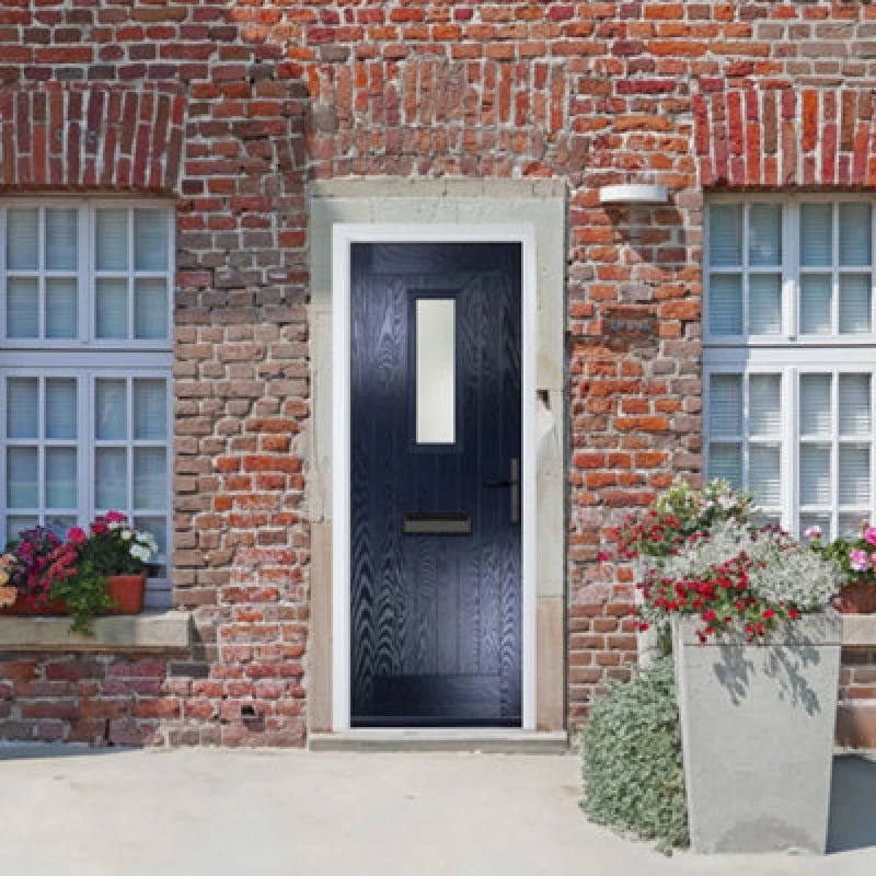 Image of Lacerta Composite Door Sunningdale Blue 920mm X 2090mm Open In Left Hand Obs Glass 10 Year Guarantee - Free Delivery & Smart Lock
