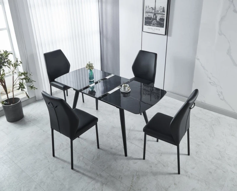 Image of Modernique Modernique Sintere Stone Top Extending Table & 4 Faux Leather Chairs Dining Set in Black One Size Unisex 5061017322146