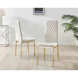 Image of Furniture Box 4X Milan Kitchen Dining Chair Cream Velvet Gold Legs