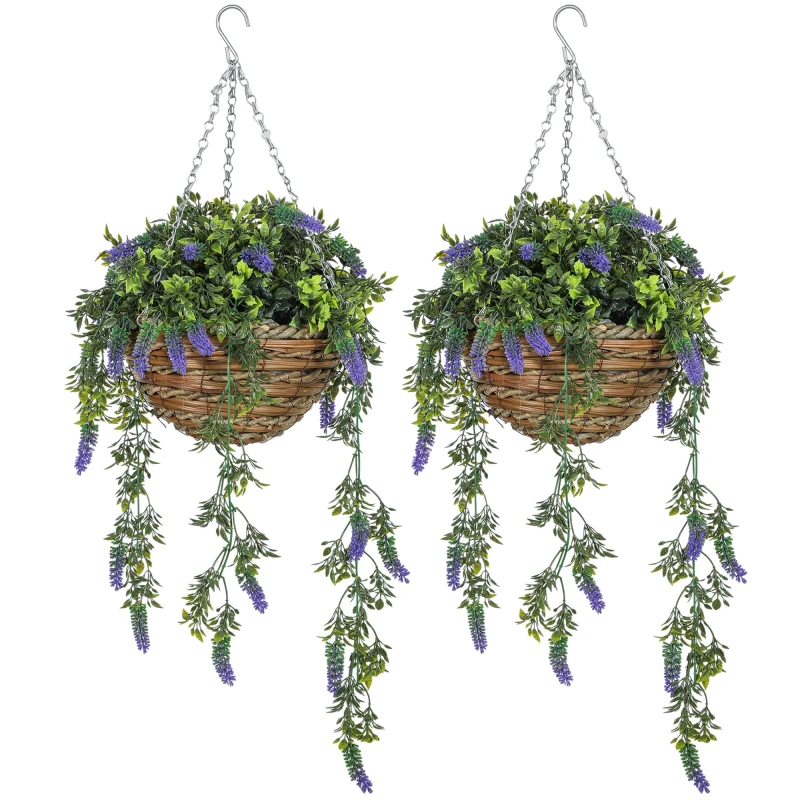 Image of HOMCOM Set of 2 Artificial Plants - Lavender Flowers in Basket - Purple TJ Hughes 5063603143234