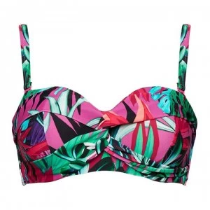 Image of Figleaves Bahama Underwired Bandeau Bikini Top - Pink PALM