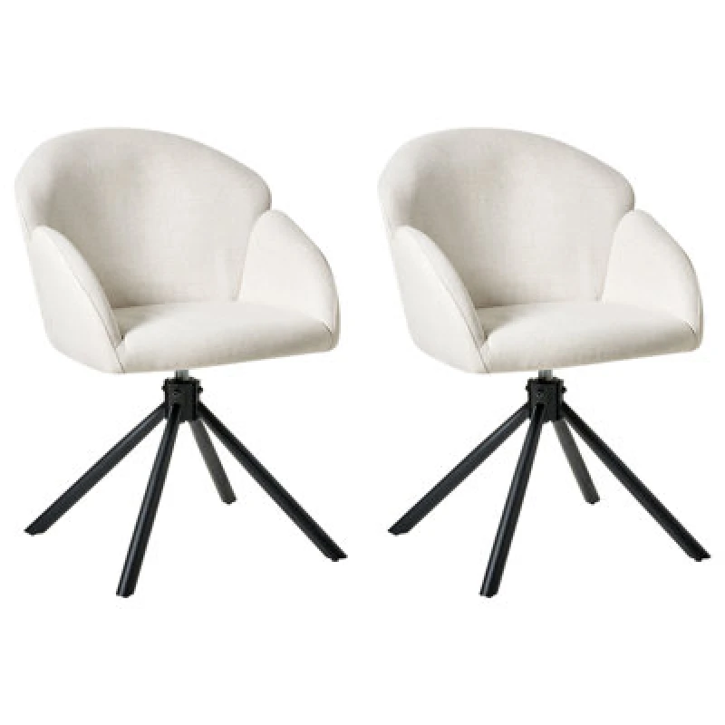 Image of Beliani Set Of 2 Dining Chairs Swivel Maybee Fabric Off-White