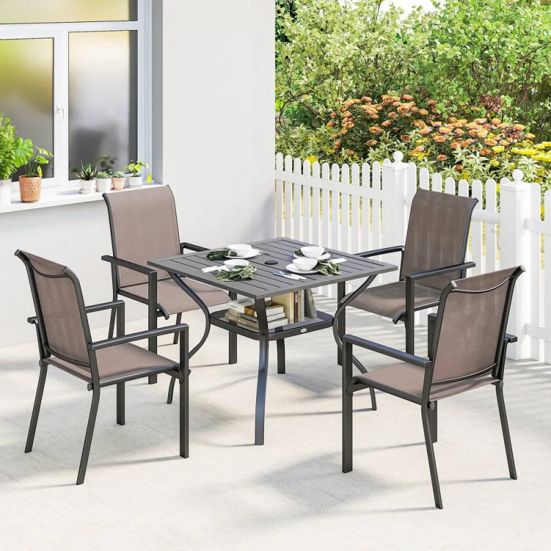 Image of OUTSUNNY 5 Pieces Outdoor Dining Set for 4, Patio Furniture Set in Grey Grey Unisex