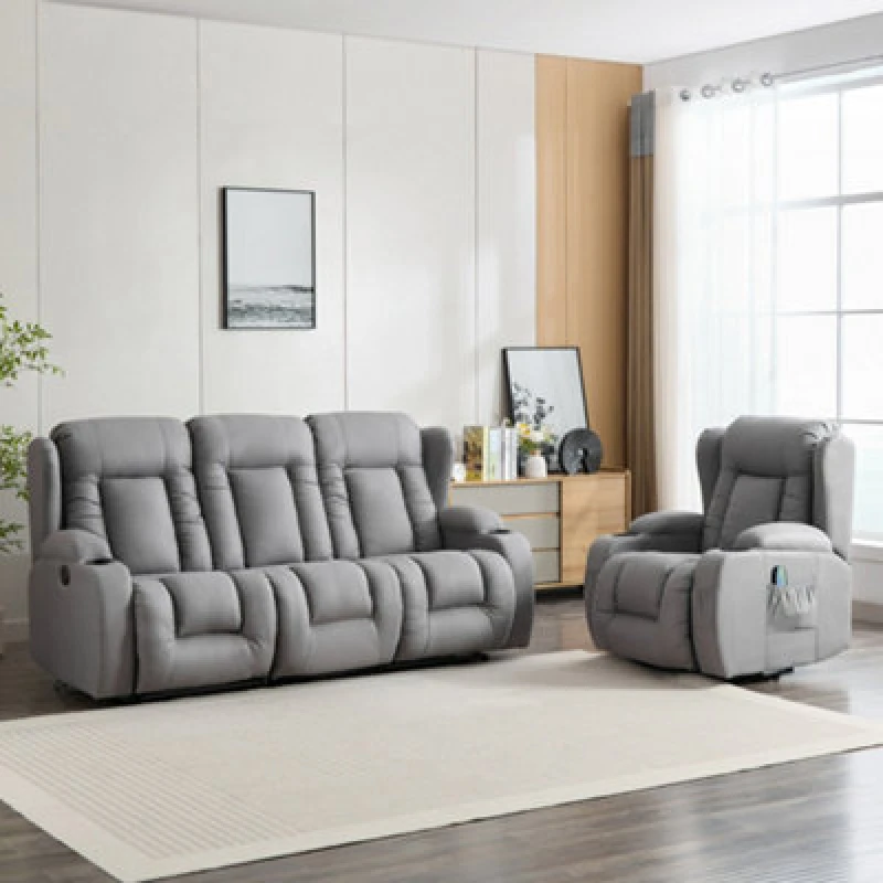 Image of More4Homes Caesar 1+3 Seater Grey Technology Fabric Modern Electric Recliner Sofa Set