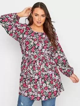 Image of Yours Balloon Sleeve Top Multi Floral, Pink, Size 30-32, Women