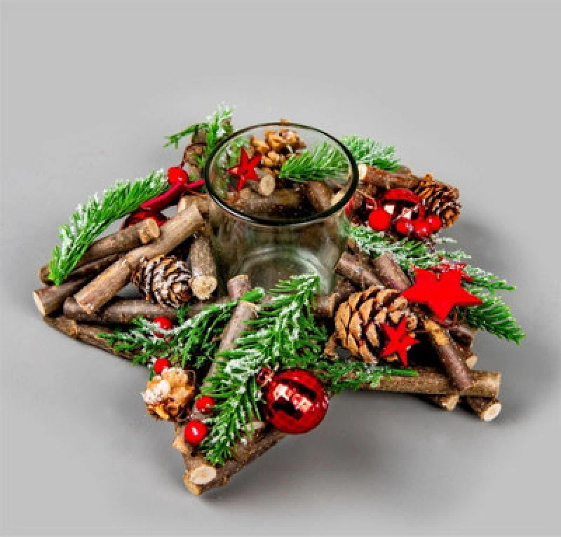 Image of Shatchi 22cm Twig Star Candle Holder Red Multi