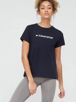 Image of Tommy Hilfiger Cotton Mix Chest Logo Top - Navy