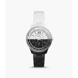 Image of Fossil Womens Stella Multifunction Black And White Ceramic Watch - Black / White