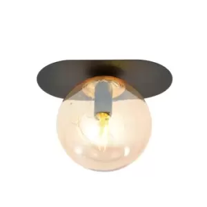 Image of Plaza Black Globe Ceiling Light with Amber Glass Shades, 1x E14