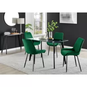 Image of Furniture Box Malmo Glass and Black Leg Dining Table & 4 Green Pesaro Black Leg Chairs