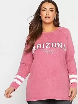 Image of Yours Clothing Acid Wash 'Arizona' Raglan T-Shirt - Pink, Size 30-32, Women