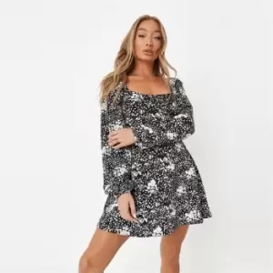 Image of Missguided Sleeve Ls Mini Dress Jersey Ditsy - Black