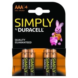 Image of Duracell Simply MN2400 AAA Batteries 4 Pack
