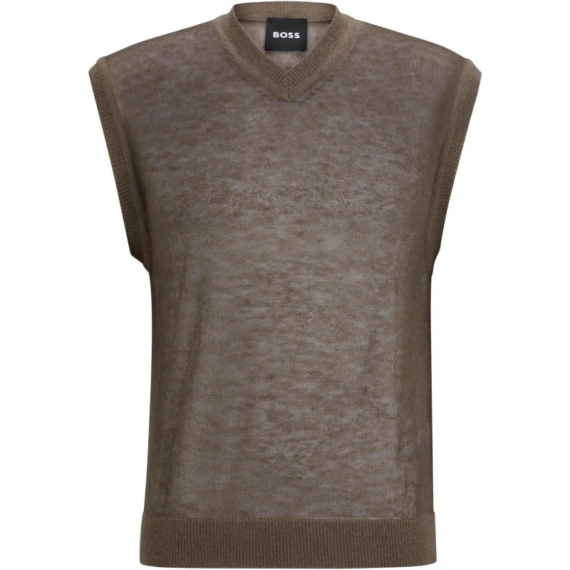 Image of Boss Mens Knitted T-Shirt Open Beige male L