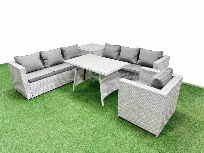 Image of Fimous 7-seater Patio 3 Seater Sofa Armchair Set with Side Table in Light Grey Light Grey Unisex