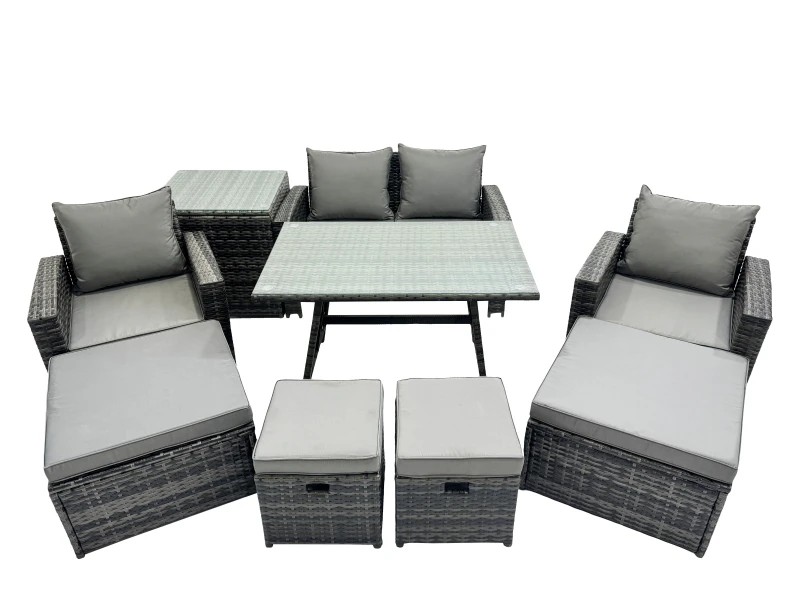 Image of Fimous 8 Seater Outdoor Table Double Seat Sofa Side Table 4 Stools Set in Dark Grey Dark Grey Unisex