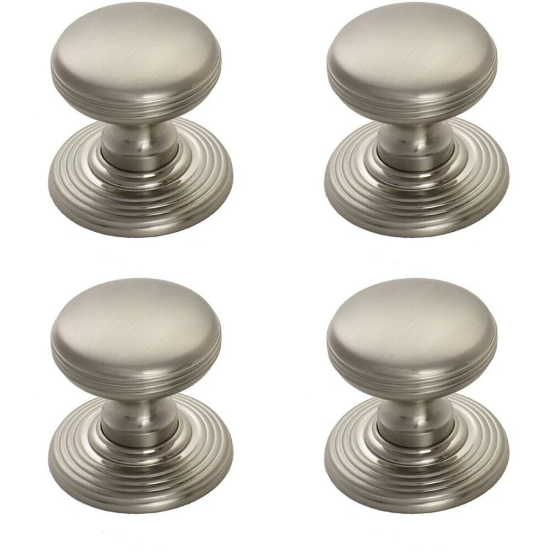 Image of Loops 4x Smooth Ringed Cupboard Door Knob 35mm Dia Satin Nickel Cabinet Handle Metallics unisex